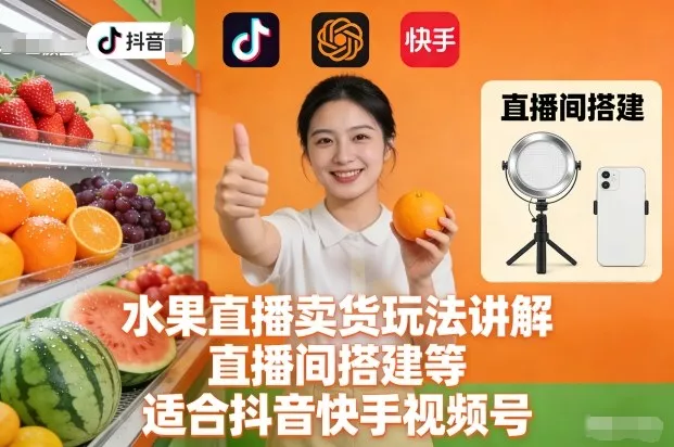 水果直播卖货玩法讲解、直播间搭建等，适合抖音快手视频号 - 项目资源网