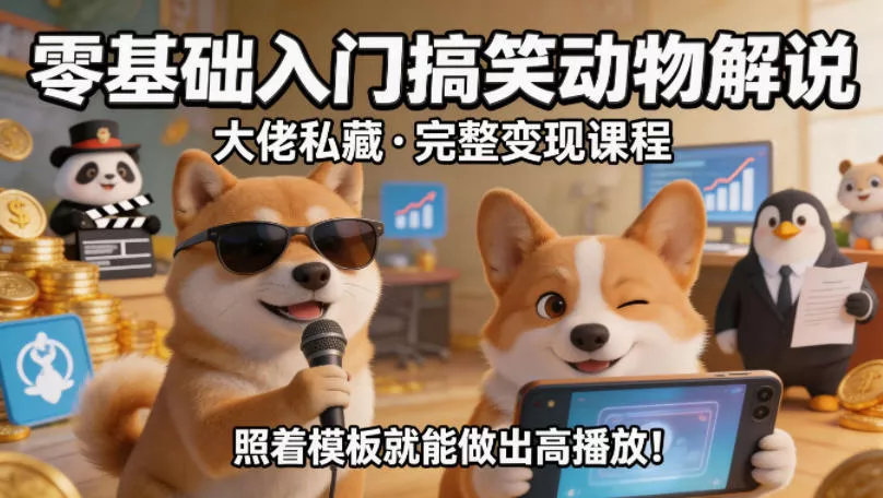 零基础入门搞笑动物解说，大佬私藏完整变现课程，照着模板就能做出高播放 - 项目资源网