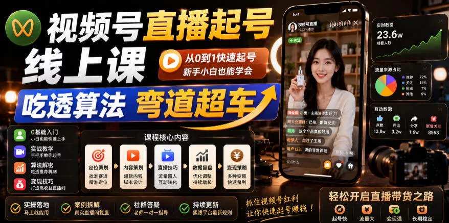 视频号直播起号线上课，吃透算法弯道超车(2026年6月) - 项目资源网