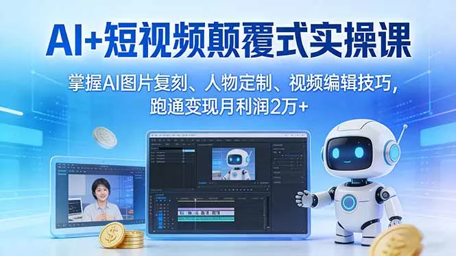 AI+短视频颠覆式实操课：掌握AI图片复刻、人物定制、视频编辑技巧，跑通变现月利润2万+ - 项目资源网
