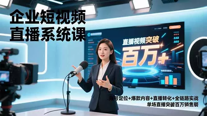 企业短视频直播系统课，账号定位+爆款内容+直播转化+全链路实战，单场直播突破百万销售额 - 项目资源网