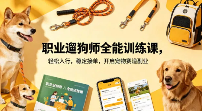 职业遛狗师全能训练课，轻松入行，稳定接单，开启宠物赛道副业 - 项目资源网