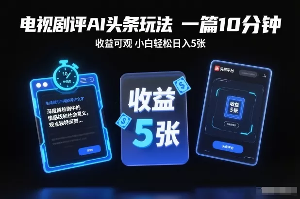 电视剧评AI头条玩法，一篇10分钟，收益可观，小白轻松日入5张+【独家】 - 项目资源网