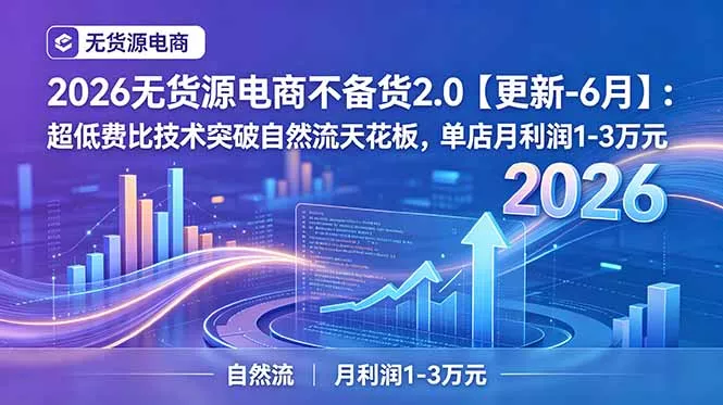 2026无货源电商不备货2.0【更新-6月】：超低费比技术突破自然流天花板，单店月利润1-3万元 - 项目资源网