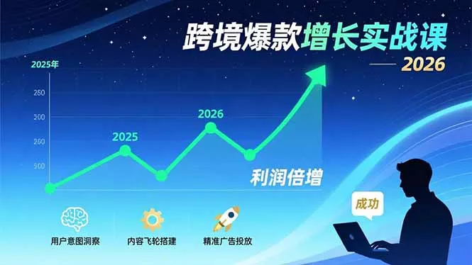 跨境爆款增长实战课，教授用户意图洞察、内容飞轮搭建、精准广告投放，助力卖家2026年利润倍增 - 项目资源网