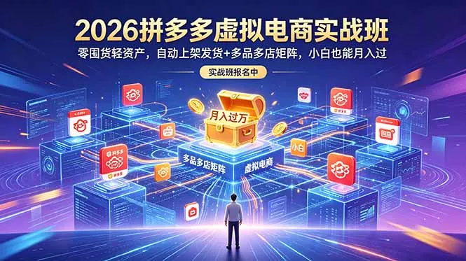 2026拼多多虚拟电商实战班：零囤货轻资产，自动上架发货+多品多店矩阵，小白也能月入过万 - 项目资源网