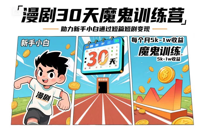 漫剧30天魔鬼训练营，助力新手小白通过短篇短剧变现，每个月5k-1w收益 - 项目资源网