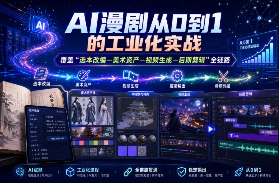AI漫剧从0到1的工业化实战，覆盖“选本改编—美术资产—视频生成—后期剪辑”全链路(更新6月) - 项目资源网