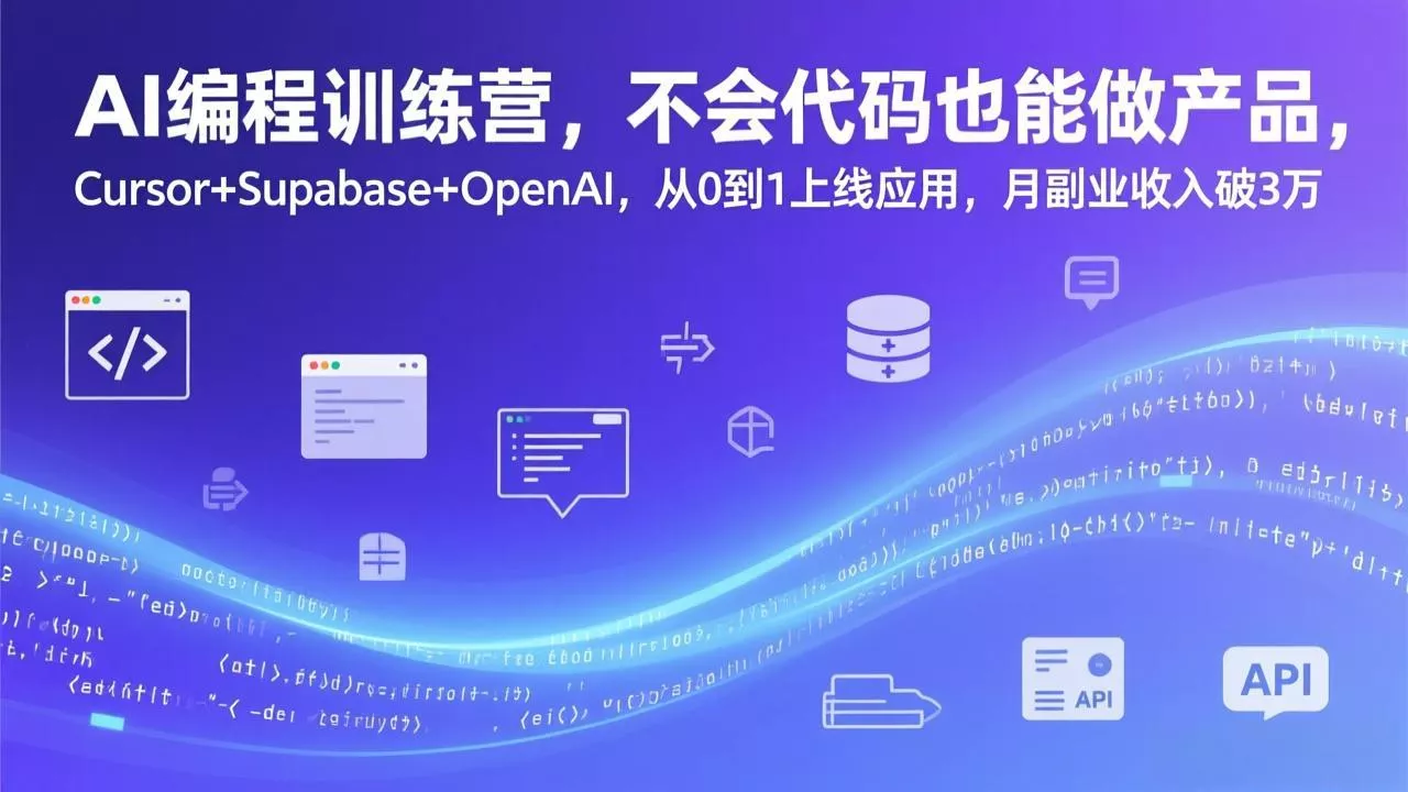 AI编程训练营，不会代码也能做产品，Cursor+Supabase+OpenAI，从0到1上线应用，月副业收入破3万 - 项目资源网