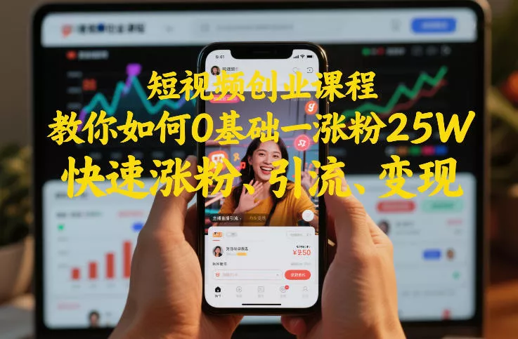 短视频创业课程,教你如何0基础一天涨粉25W,快速涨粉、引流、变现 短视频创业课程,教你如何0基础一天涨粉25W,快速涨粉、引流、变现