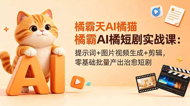 橘霸天AI橘猫短剧实战课：提示词+图片视频生成+剪辑，零基础批量产出治愈短剧 - 项目资源网