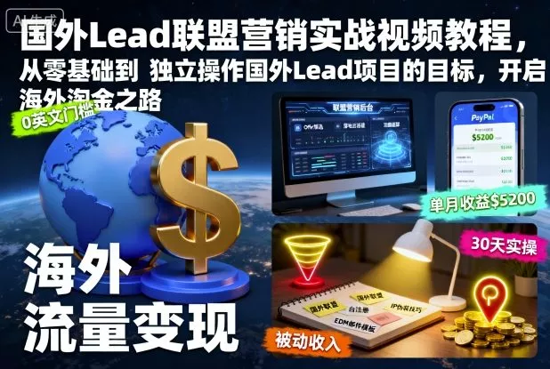 国外Lead联盟营销实战视频教程，从零基础到独立操作国外Lead项目的目标，开启海外淘金之路 - 项目资源网