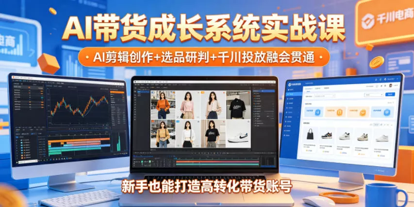 AI带货成长系统实战课，AI剪辑创作+选品研判+千川投放融会贯通，新手也能打造高转化带货账号(更新2026年) - 项目资源网