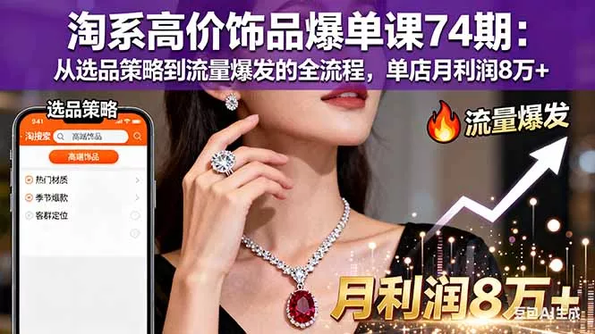 淘系高价饰品爆单课74期：从选品策略到流量爆发的全流程，单店月利润8万+ - 项目资源网