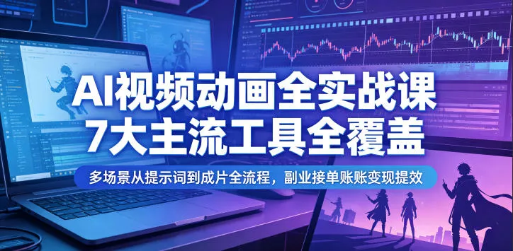 AI视频动画全实战课，7大主流工具全覆盖，多场景从提示词到成片全流程，副业接单账号变现提效 - 项目资源网