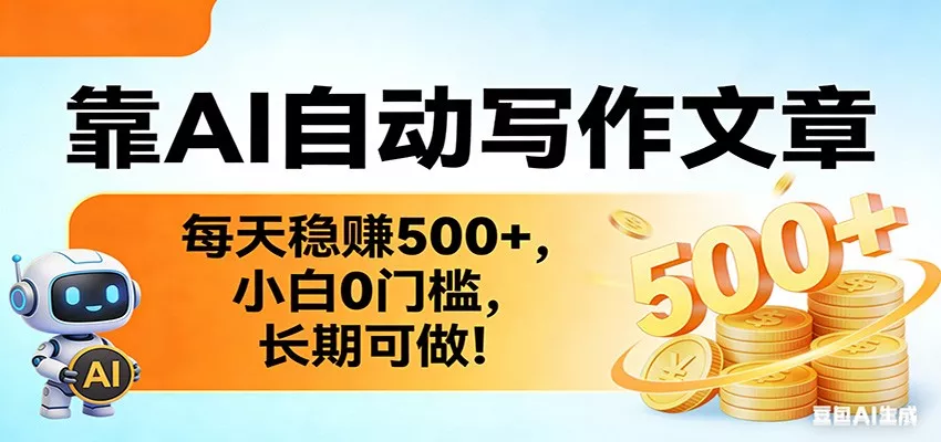 靠AI自动写作文章,每天稳赚500+,小白0门槛,长期可做! 靠AI自动写作文章,每天稳赚500+,小白0门槛,长期可做!