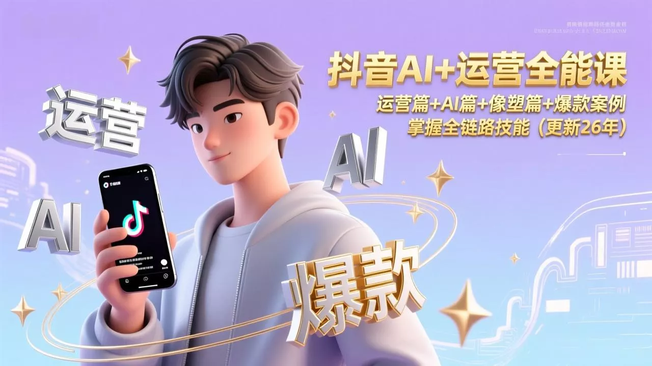 抖音AI+运营全能课，运营篇+AI篇+像塑篇+爆款案例，掌握全链路技能(更新26年 - 项目资源网