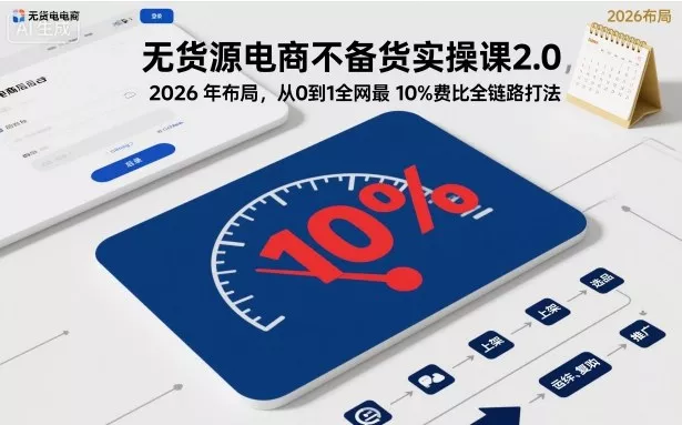 无货源电商不备货实操课2.0,2026年布局,从0到1全网最低10%费比全链路打法【更新26年6月16日】 无货源电商不备货实操课2.0,2026年布局,从0到1全网最低10%费比全链路打法【更新26年6月16日】