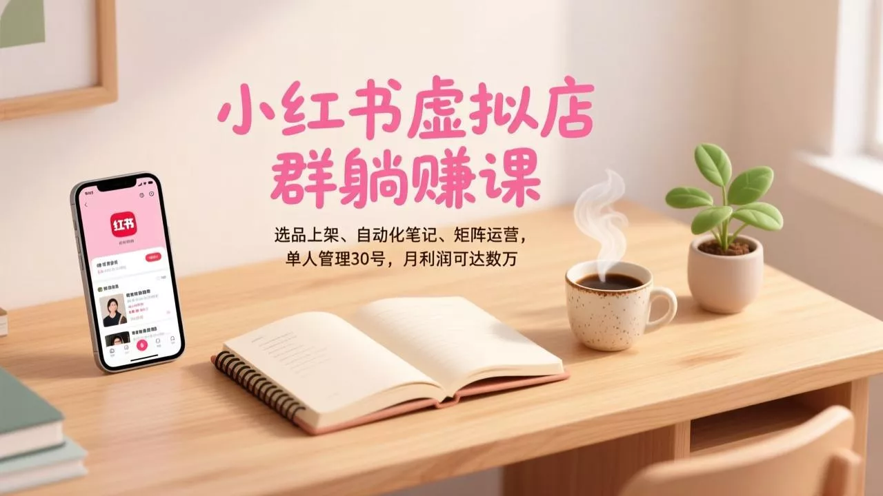 小红书虚拟店群躺赚课，选品上架、自动化笔记、矩阵运营，单人管理30号，月利润可达数万 - 项目资源网