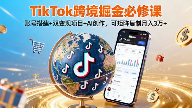 TikTo跨境掘金必修课，账号搭建+双变现项目+AI创作，可矩阵复制月入3万+ - 项目资源网