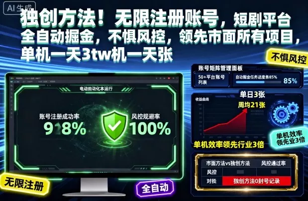 独创方法！无限注册账号，短剧平台全自动掘金，不惧风控，领先市面所有项目，单机一天3张【揭秘】 - 项目资源网