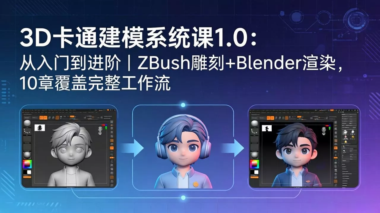 3D卡通建模系统课1.0：从入门到进阶｜ZBrush雕刻+Blender渲染，10章覆盖完整工作流 - 项目资源网
