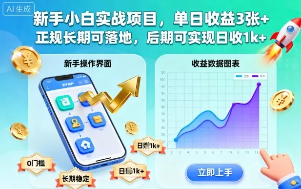 新手小白实战项目，单日收益3张+，正规长期可落地，后期可实现日收1k+【揭秘】 - 项目资源网