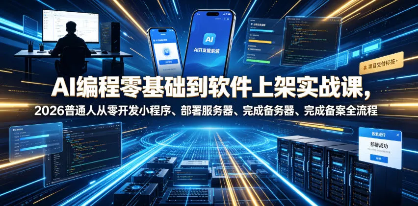 AI编程零基础到软件上架实战课，2026普通人从零开发小程序、部署服务器、完成备案全流程项目落地教程 - 项目资源网