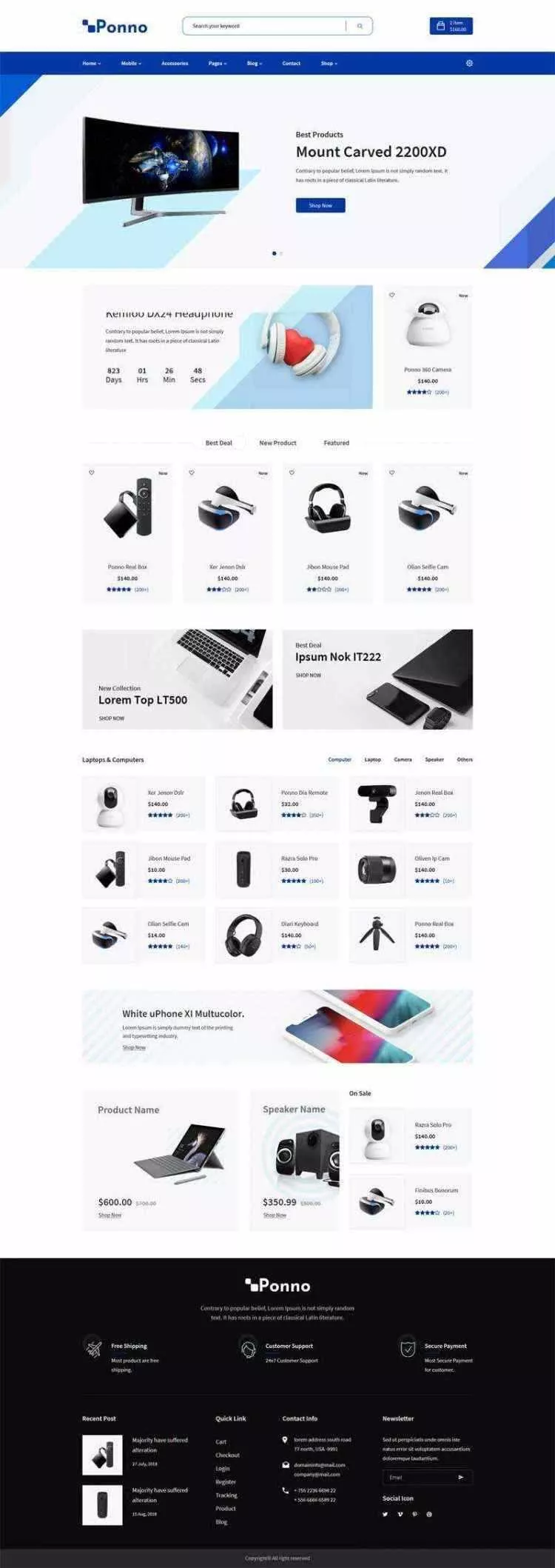 蓝色Bootstrap响应式数码电子产品销售商城 - 项目资源网