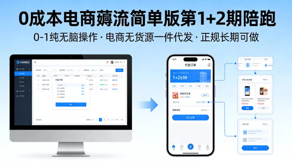 0成本电商薅流简单版第1+2期陪跑，0-1纯无脑操作，电商无货源一件代发，正规长期可做 - 项目资源网
