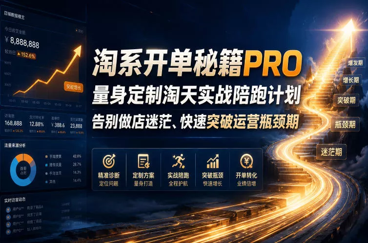 淘系开单秘籍PRO，量身定制淘天实战陪跑计划，告别做店迷茫、快速突破运营瓶颈期(2026年6月22日) - 项目资源网