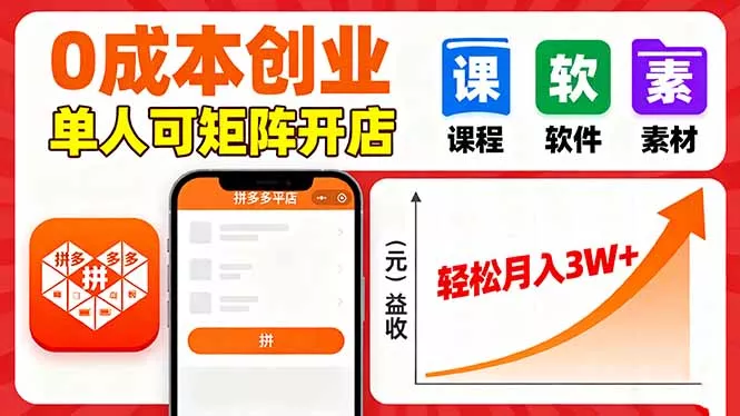 拼多多虚拟电商，0成本，单人可矩阵开店，轻松月入3W+ - 项目资源网