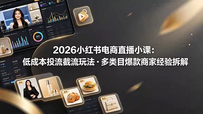 2026小红书电商直播小课，低成本投流截流玩法，多类目爆款商家经验完整拆解教学 - 项目资源网