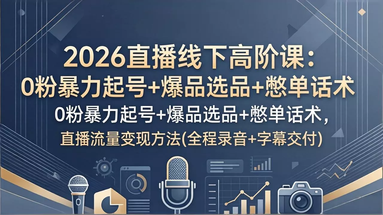 2026直播线下高阶课：0粉暴力起号+爆品选品+憋单话术，直播流量变现方法(全程录音+字幕交付 - 项目资源网