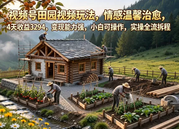 视频号田园视频玩法，情感温馨治愈，4天收益3294，变现能力强，小白可操作，实操全流程拆解 - 项目资源网