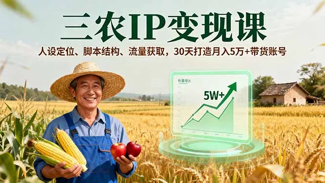 三农IP变现课，人设定位、脚本结构、流量获取，30天打造月入5万+带货账号 - 项目资源网