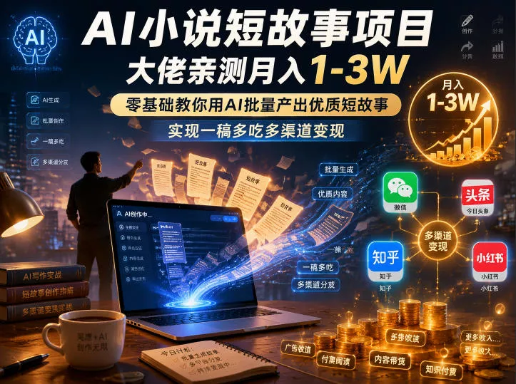 AI小说短故事项目，大佬亲测月入1-3W，零基础教你用AI批量产出优质短故事，实现一稿多吃多渠道变现 - 项目资源网