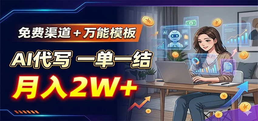 免费渠道+万能模板，AI代写一单一结，月入2W+ - 项目资源网