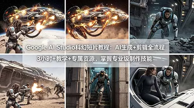 Google AI Studio科幻短片教程：AI生成+剪辑全流程，3小时+教学+专属资源，掌握专业级制作技能 - 项目资源网