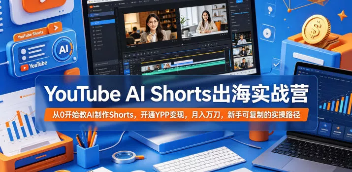 YouTube AI Shorts出海实战营，从0开始教AI制作Shorts，开通YPP变现，月入万刀，新手可复制的实操路径 - 项目资源网