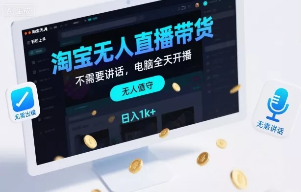 淘宝无人直播带货，不需要出镜，不需要讲话，电脑全天开播，轻松上手，日入1k+【揭秘】 - 项目资源网