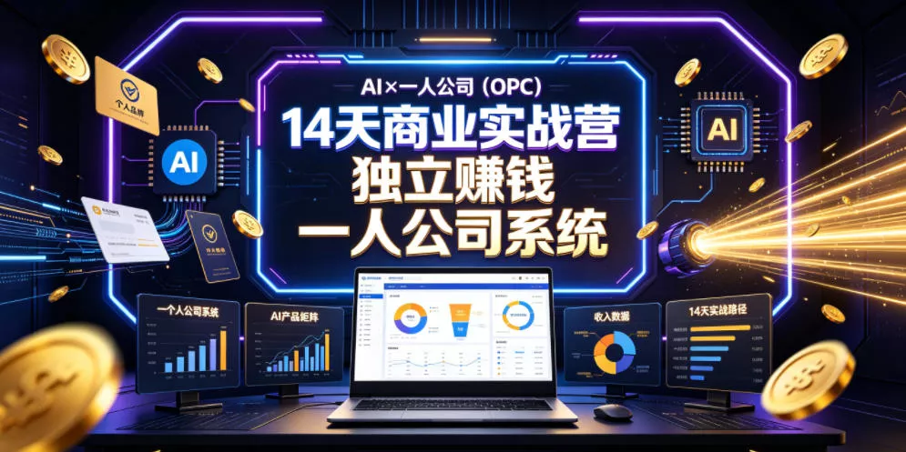 AI×一人公司(OPC)14天商业实战营，用AI帮你搭建一个属于你自己的、能独立賺钱的一人公司系统 - 项目资源网