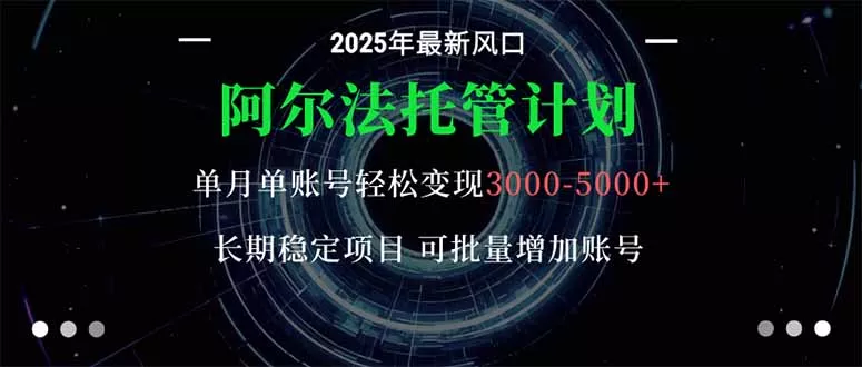 阿尔法托管计划 单账号月入3000-5000，长期稳定项目，新手小白轻松上手。 - 项目资源网