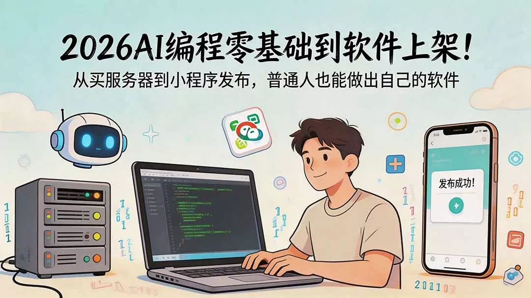 2026AI编程零基础到软件上架！从买服务器到小程序发布，普通人也能做出自己的软件 - 项目资源网