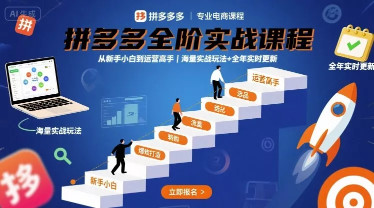 拼多多全阶实战课程，从新手小白到运营高手，海量实战玩法+全年实时更新【2025年10月更新】 - 项目资源网