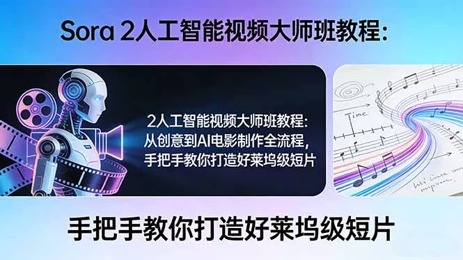 Sora 2人工智能视频大师班教程：从创意到AI电影制作全流程，手把手教你打造好莱坞级短片 - 项目资源网