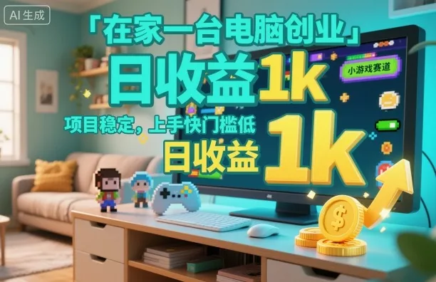 在家一台电脑创业,小游戏赛道,项目稳定,上手快门槛低,日收益1k+【揭秘】