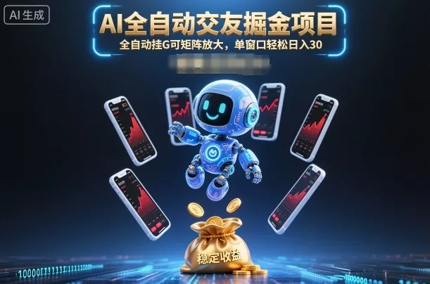 AI全自动交友掘金项目，全自动挂G可矩阵放大，单窗口轻松日入30+【揭秘】 - 项目资源网