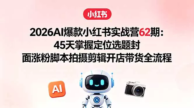 2026AI爆款小红书实战营62期：45天掌握定位选题封面涨粉脚本拍摄剪辑开店带货全流程 - 项目资源网