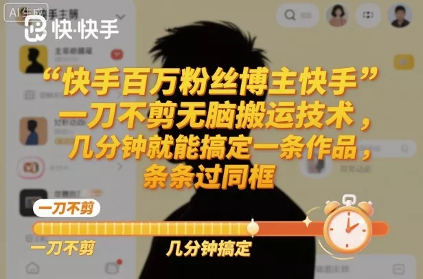 快手百万粉丝博主快手一刀不剪无脑搬运技术,几分钟就能搞定一条作品,条条过同框